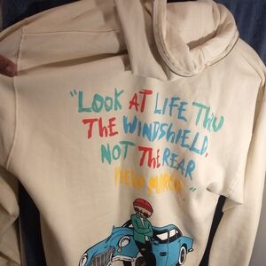 Cream Graphic Zip-Up Sweater